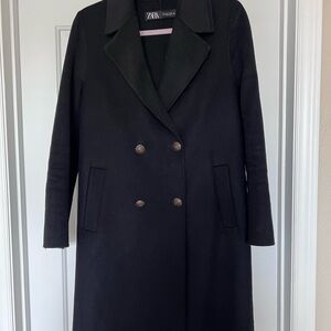 ZARA Black Double-Breasted Pea Coat